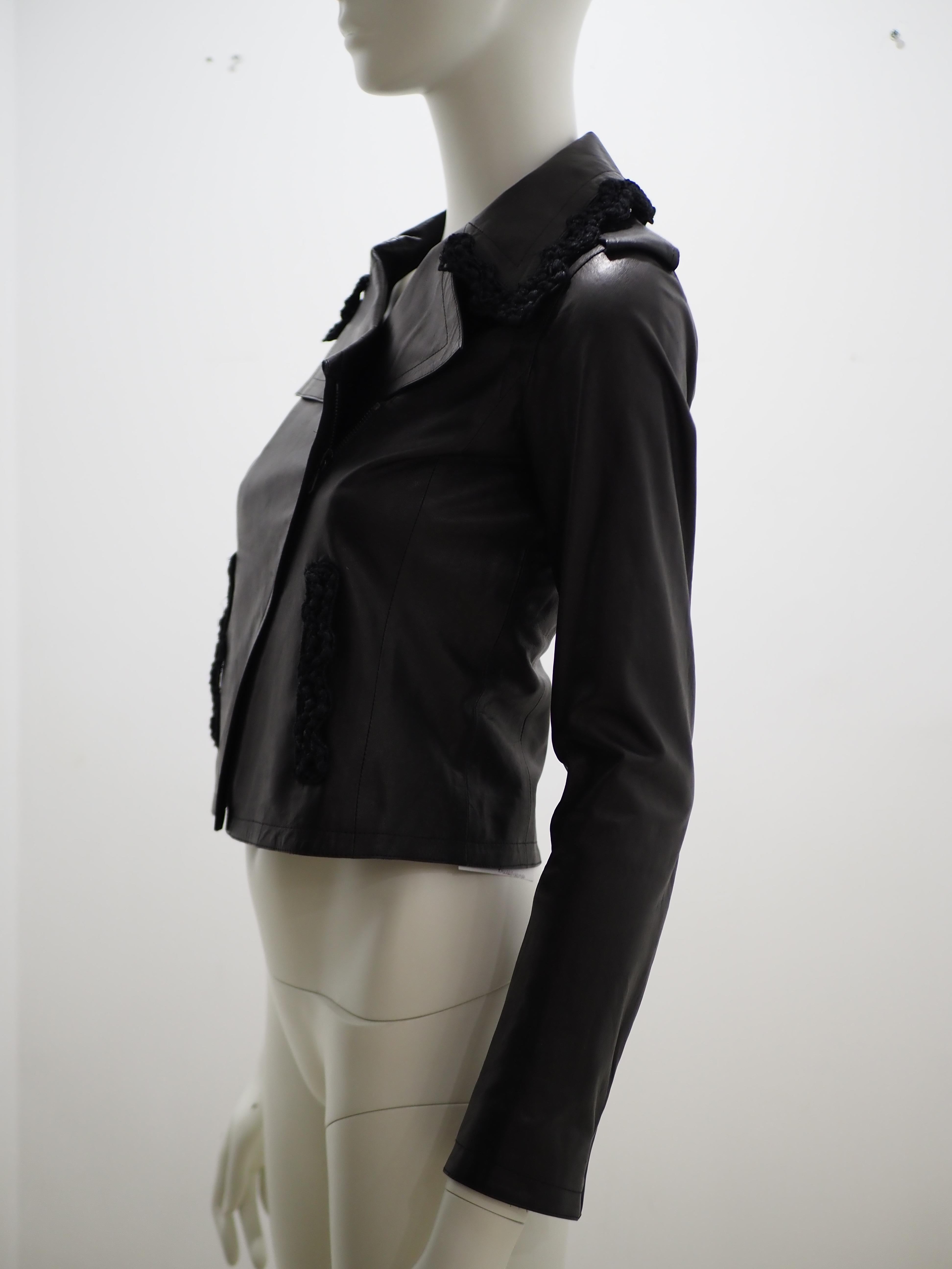 Women's Chanel black leather jacket For Sale