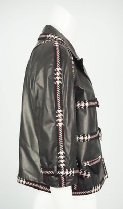 Chanel Black Leather Jacket w/ Navy/Red Tweed Detail - 42 - 07A