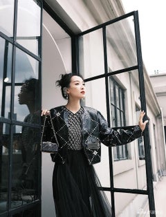 CHANEL Black Leather Jacket with Jewel & Pearls Embellishment 50 FR