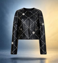 CHANEL 27K$ New Jewel Embellished Black Leather Jacket 50 FR