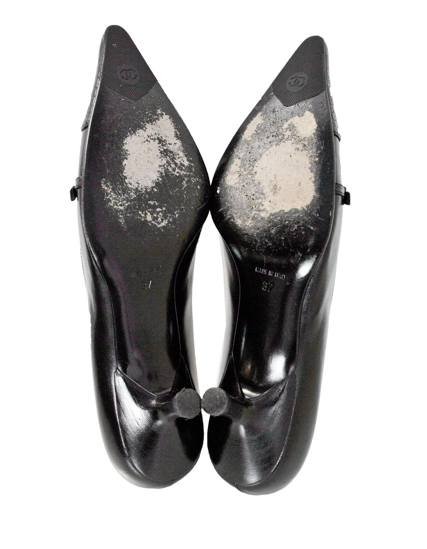 Women's Chanel Black Leather Kitten Heels Sz 37 with Box