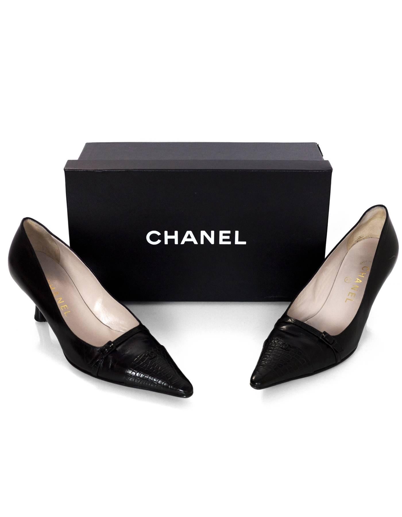 Chanel Black Leather Kitten Heels Sz 37 with Box 1