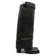 Chanel Black Leather Knee-High Sheath Boots XXS