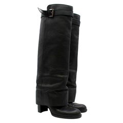 Chanel Black Leather Knee-High Sheath Boots XXS