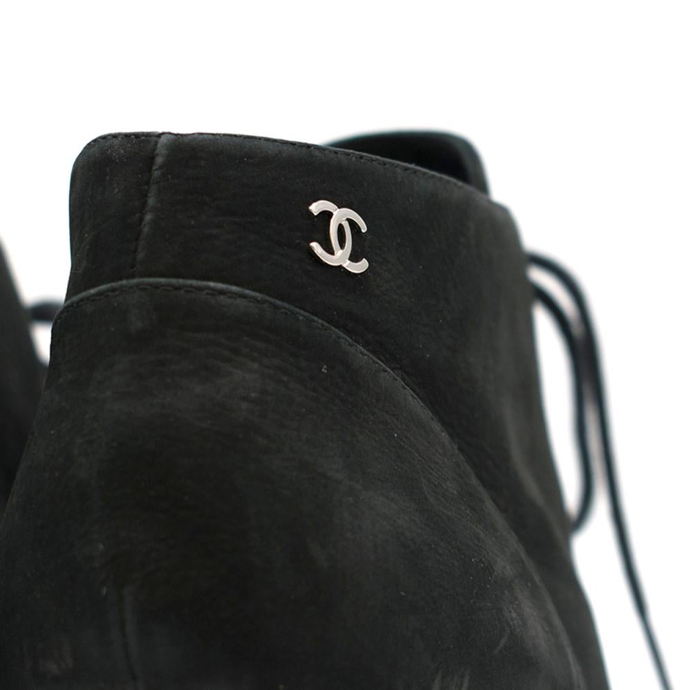 Chanel Black Leather Lace-Up Ankle Boots 38.5 In Good Condition In London, GB