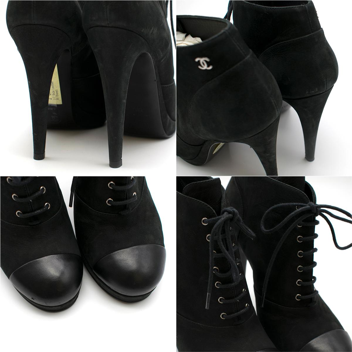Chanel Black Leather Lace-Up Ankle Boots 38.5 2