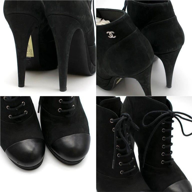 chanel lace up boots black