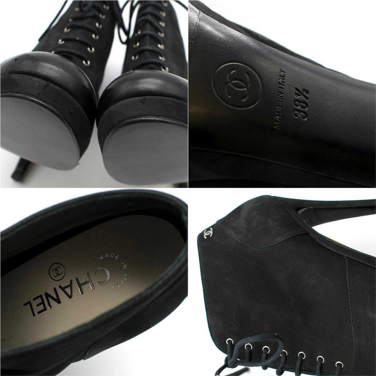 Chanel Black Leather Lace-Up Ankle Boots 38.5 3