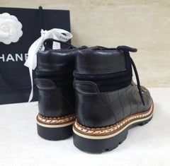 Chanel Black Leather Lace Up Boots