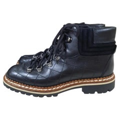 Chanel Black Leather Lace Up Boots