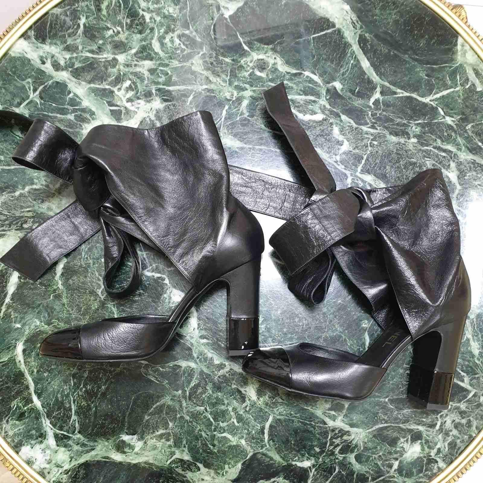 Chanel Black Leather Lace Up Heeled Sandals For Sale 2