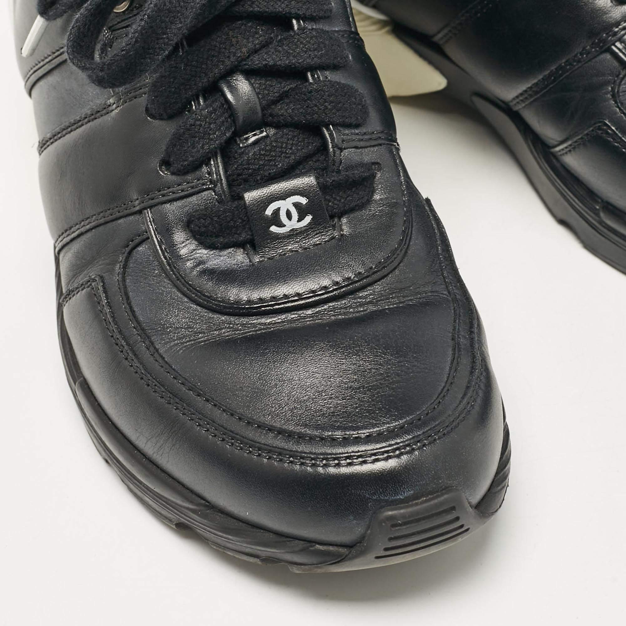 Chanel Black Leather Lace Up Sneakers Size 36.5 3