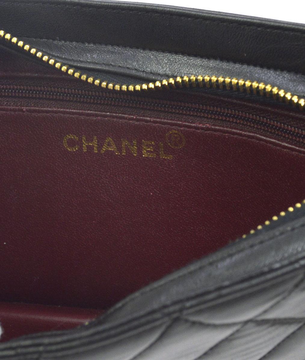 Chanel Black Leather Lambskin Gold Zipper Evening Wristlet Pouch Clutch Bag 2