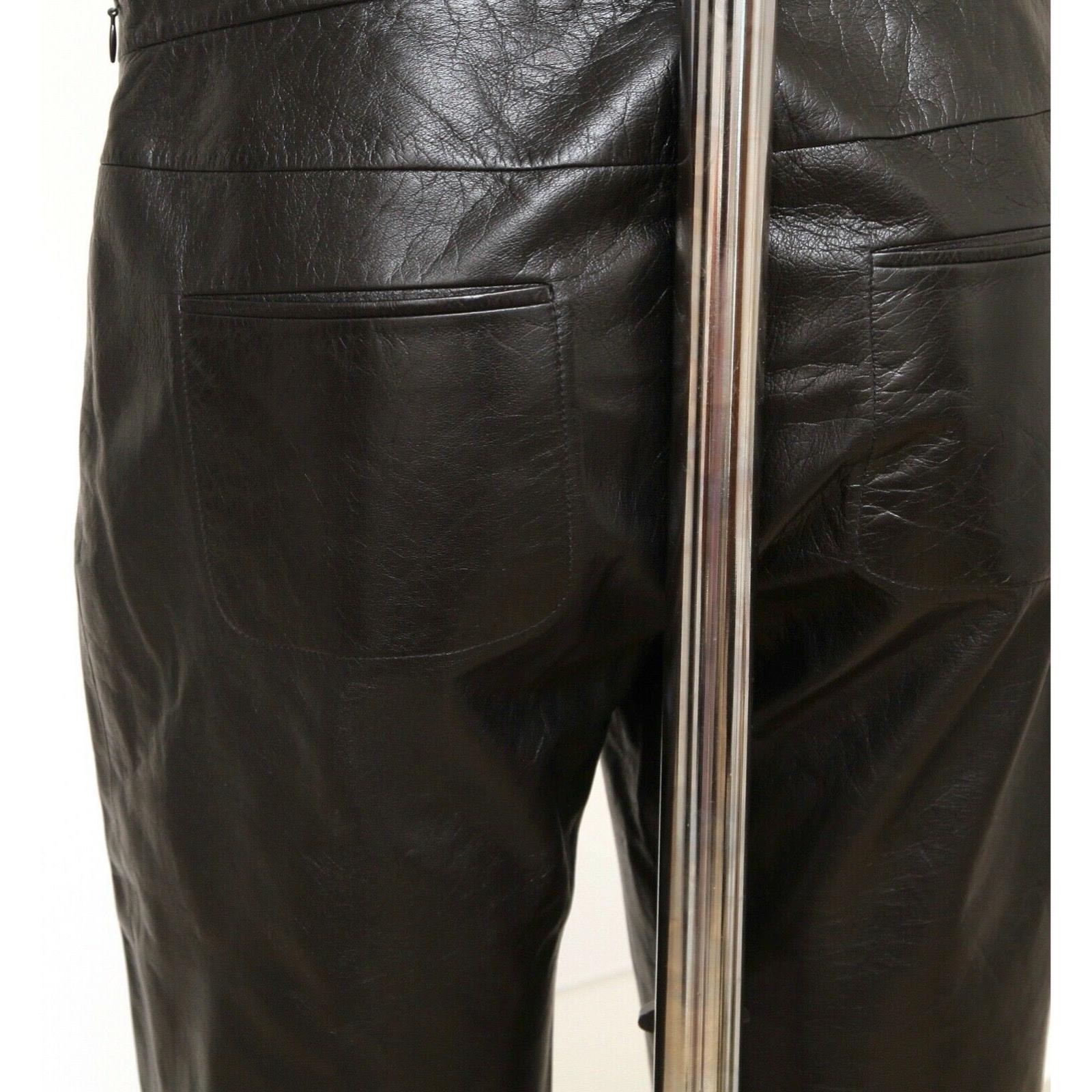 Women's CHANEL Black Leather Pant Lambskin Straight Leg Pockets Side Zipper Sz 38 For Sale