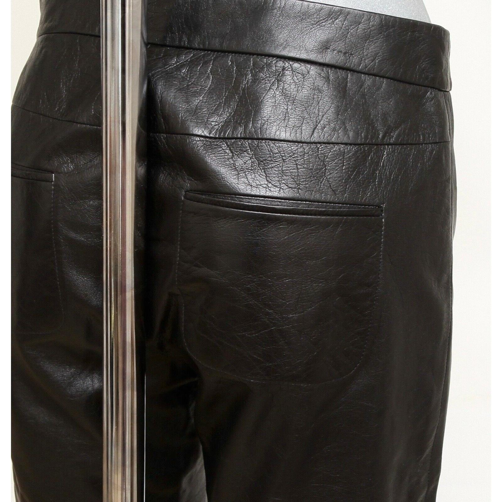 CHANEL Black Leather Pant Lambskin Straight Leg Pockets Side Zipper Sz 38 For Sale 1