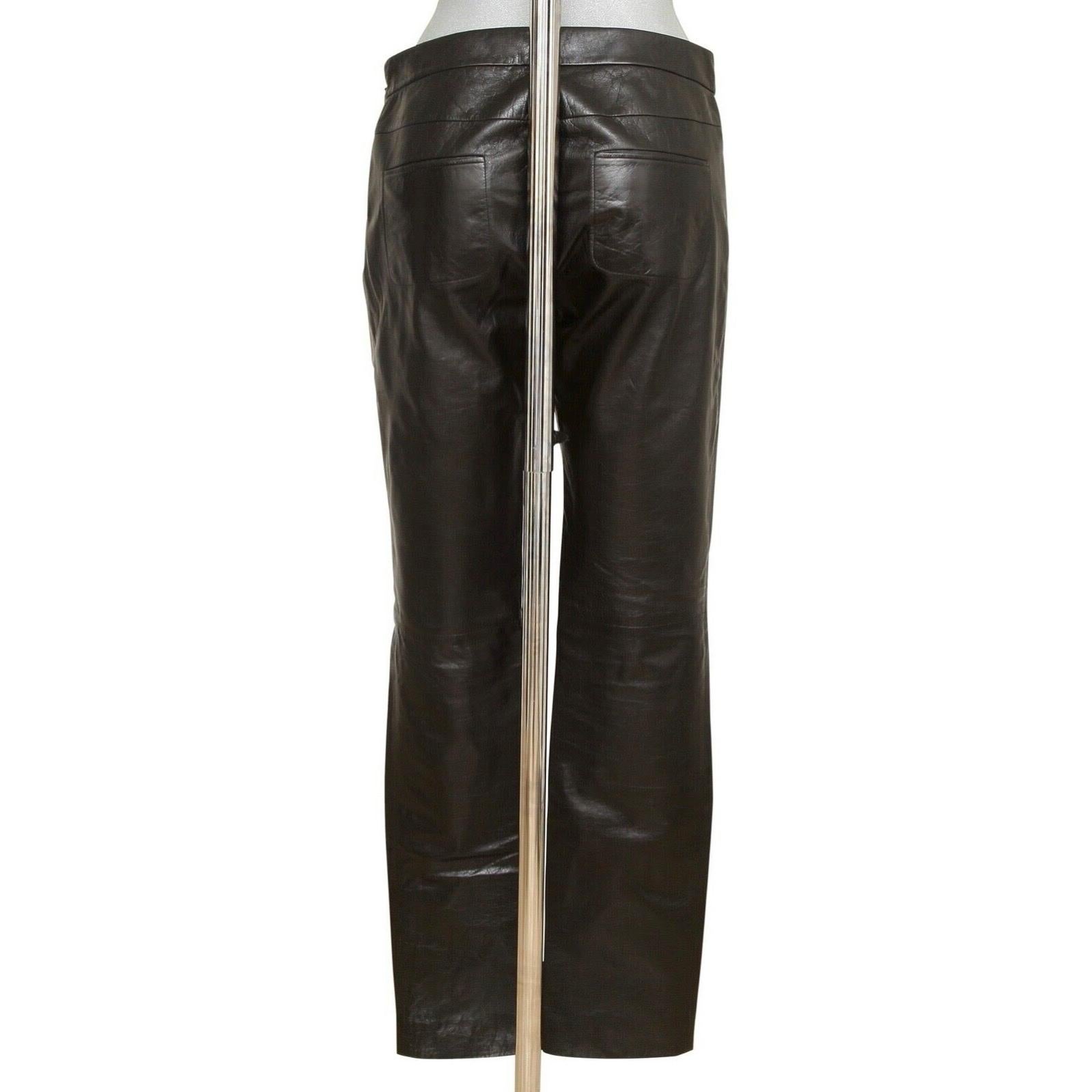 CHANEL Black Leather Pant Lambskin Straight Leg Pockets Side Zipper Sz 38 For Sale 2