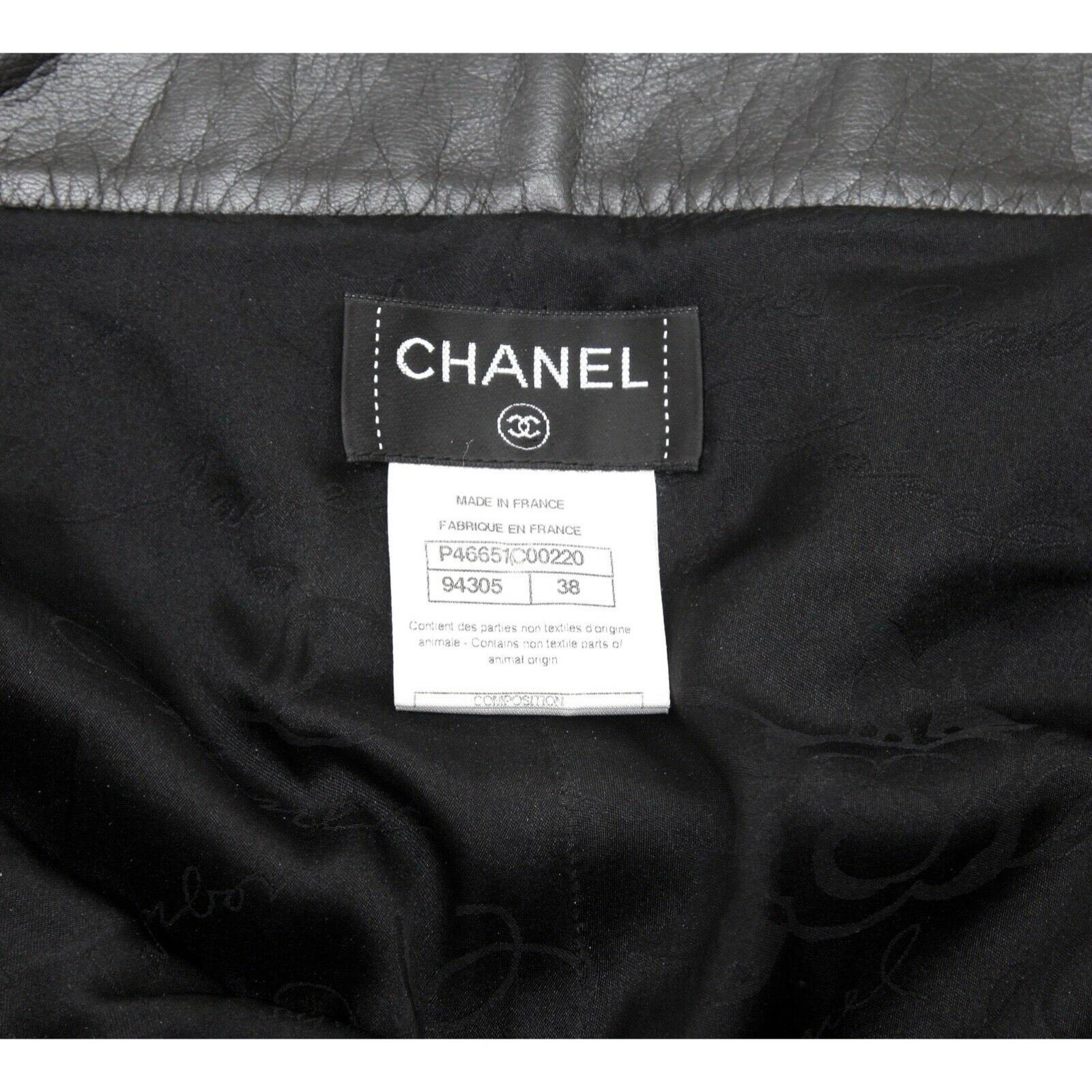 CHANEL Black Leather Pant Lambskin Straight Leg Pockets Side Zipper Sz 38 For Sale 3