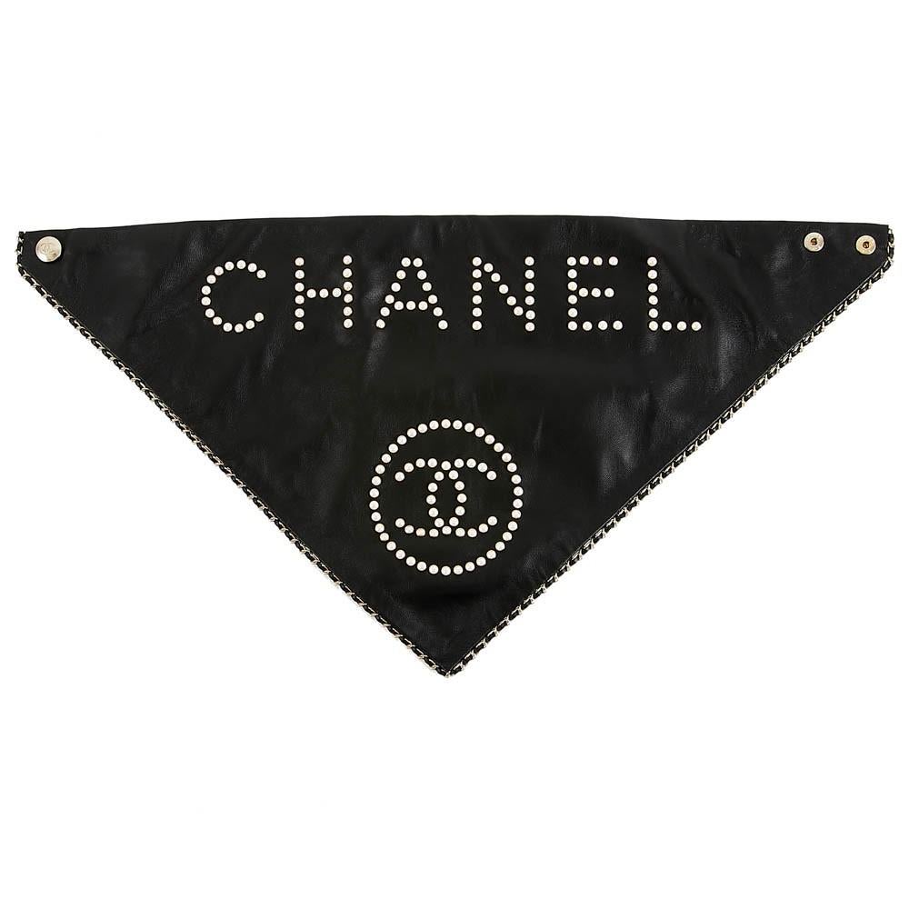Women's or Men's Chanel Black Leather Lambskin Scarf 