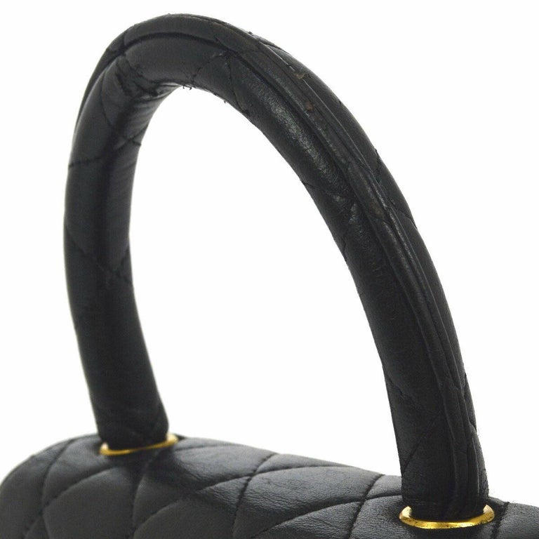 PEARL LIMITED EDITION FLAP BAG WITH HANDLE 20 IN BLACK LAMBSKIN