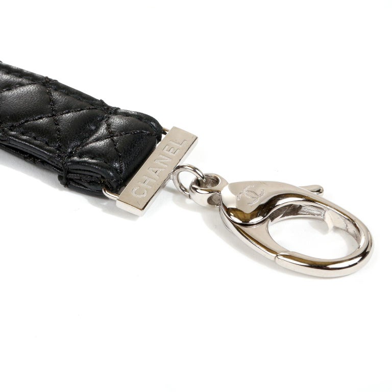 Chanel Black Leather Lanyard with Silver Clasp