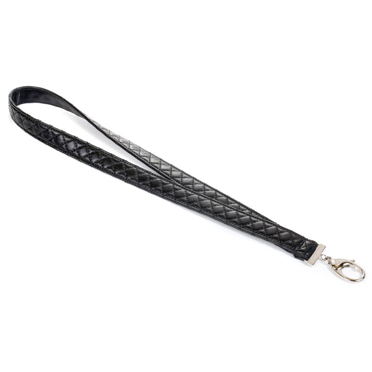 Chanel Black Leather Lanyard with Silver Clasp at 1stDibs