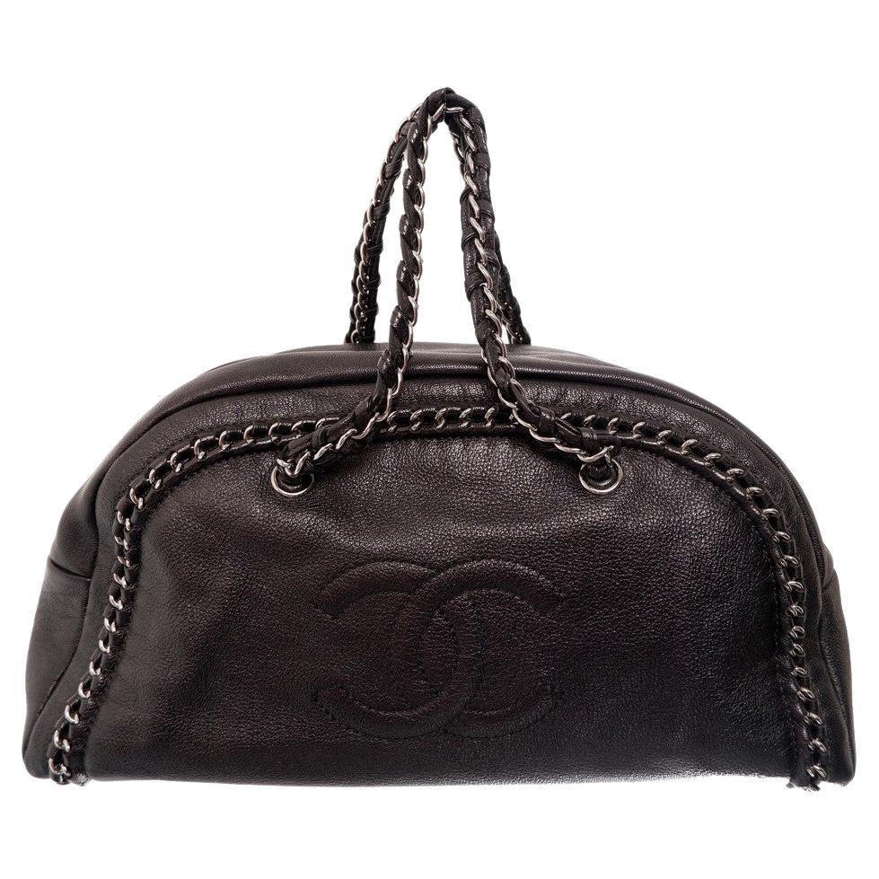 Chanel Black Leather Large Bowler Bag For Sale at 1stDibs