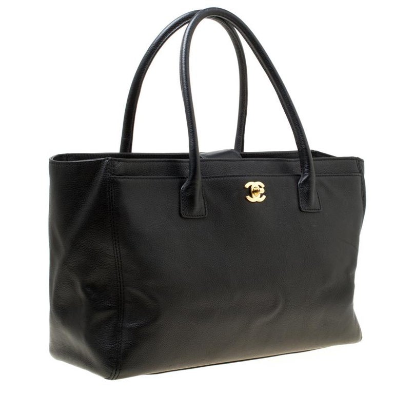 Chanel Black Leather Large Cerf Executive Tote For Sale at 1stDibs