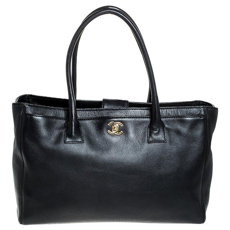 Chanel Black Leather Large Cerf Executive Tote For Sale at 1stDibs