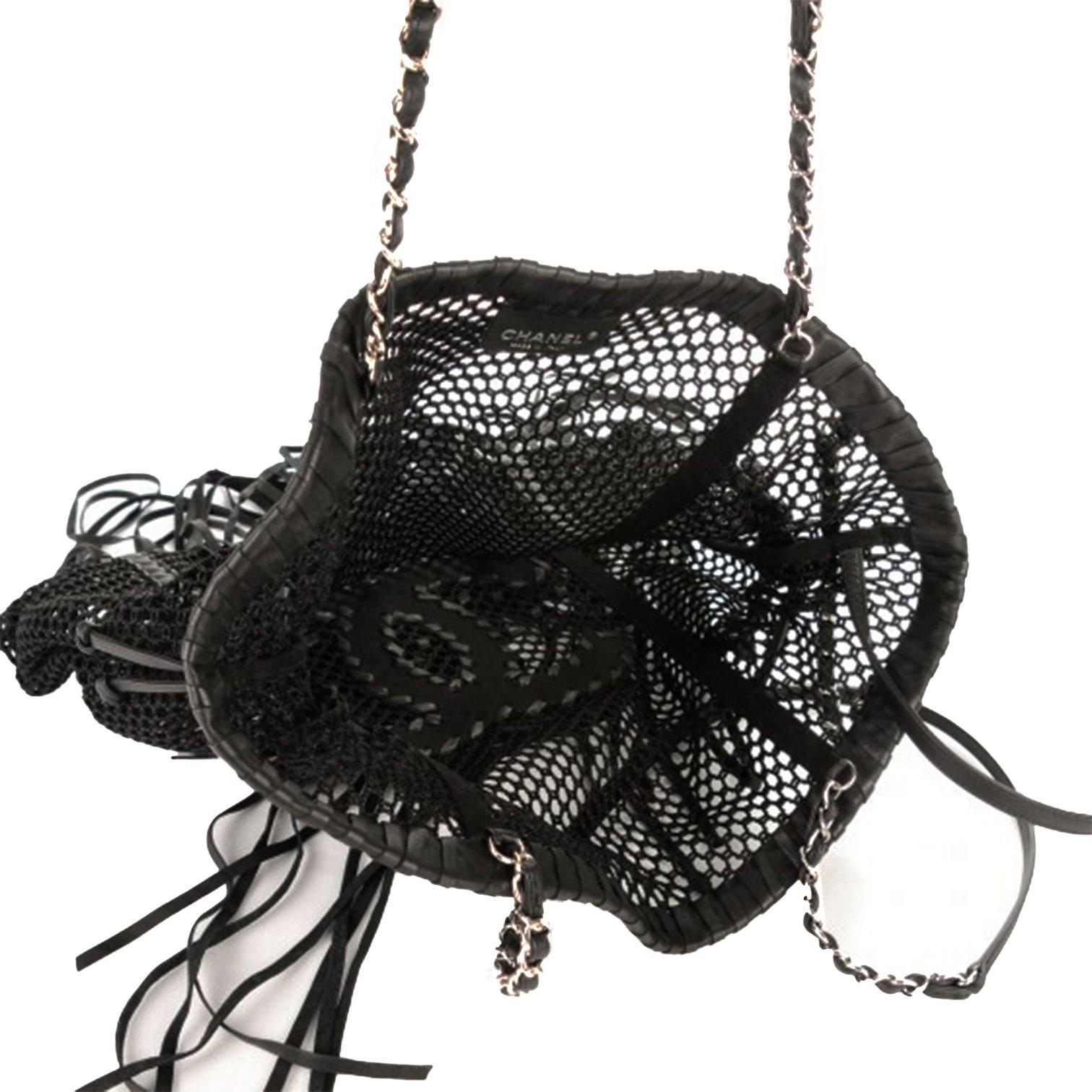 Chanel Black Leather Large Resort Fringe Fishnet Mesh Tote For Sale 5