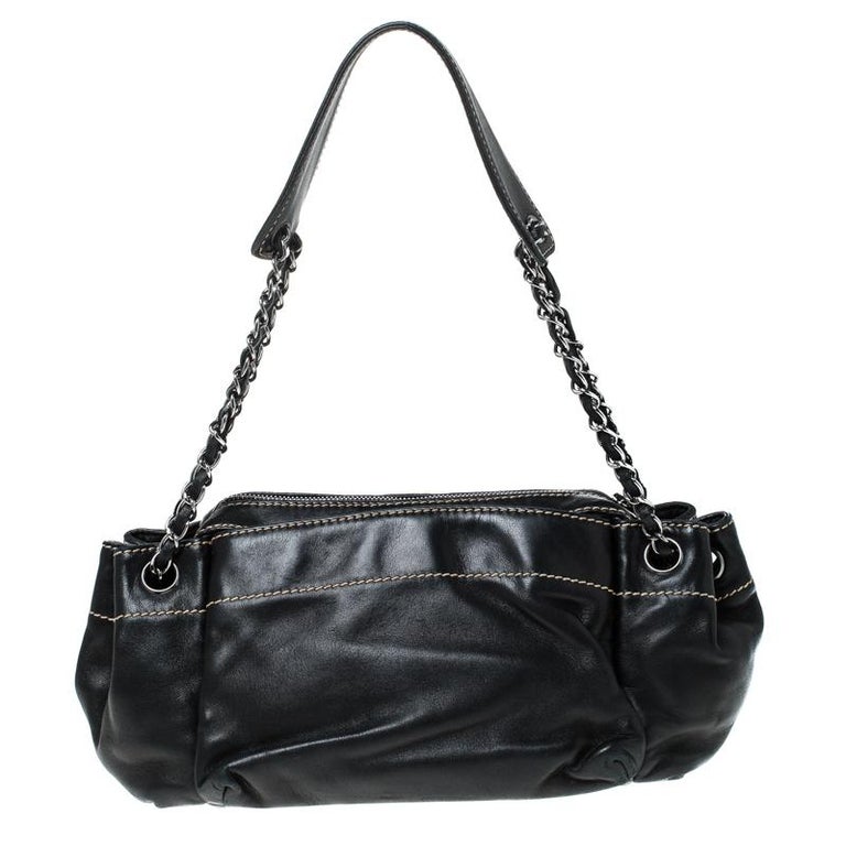 Chanel Black Leather LAX Accordion Camera Shoulder Bag For Sale at 1stDibs