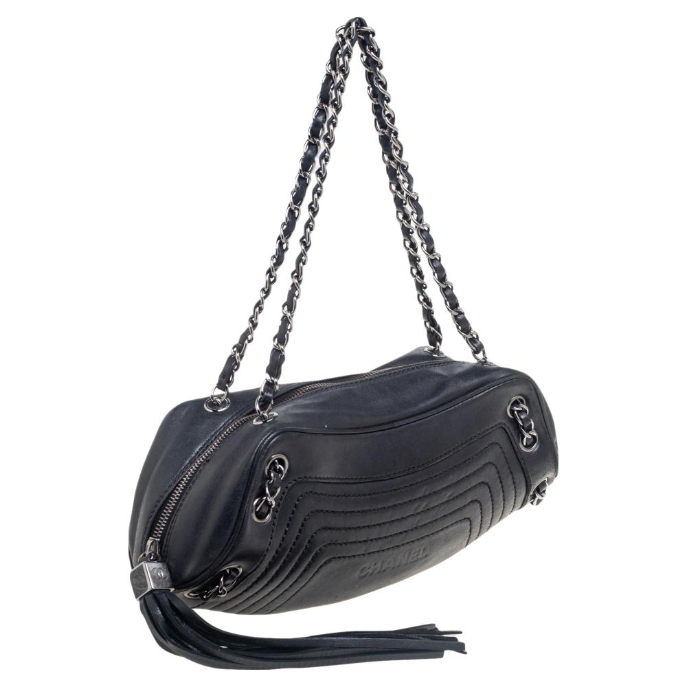 Women's Chanel Black Leather LAX Chain Shoulder Bag
