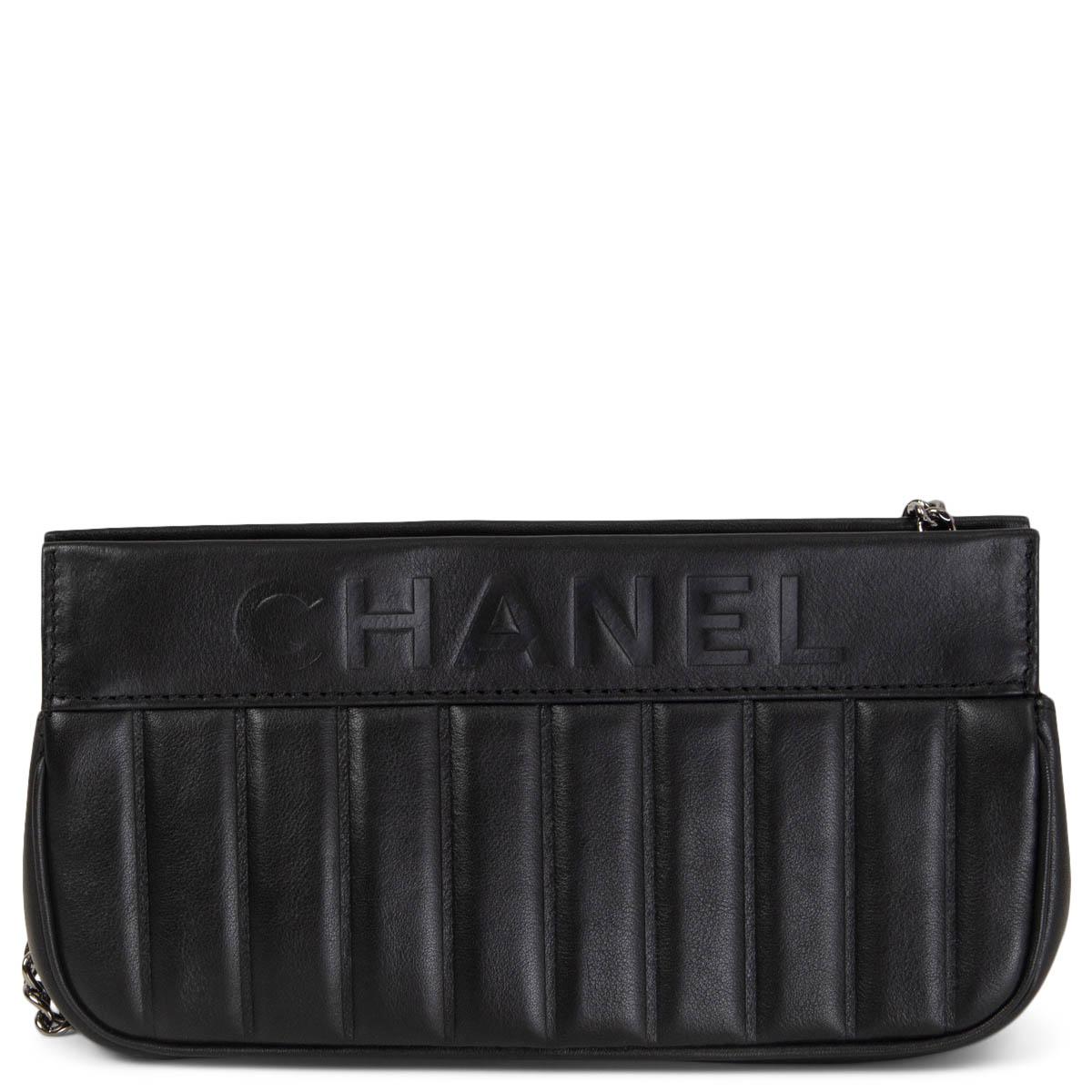 Black CHANEL black leather LAX SMALL VERTICAL QUILTE Clutch Shoulder Bag For Sale