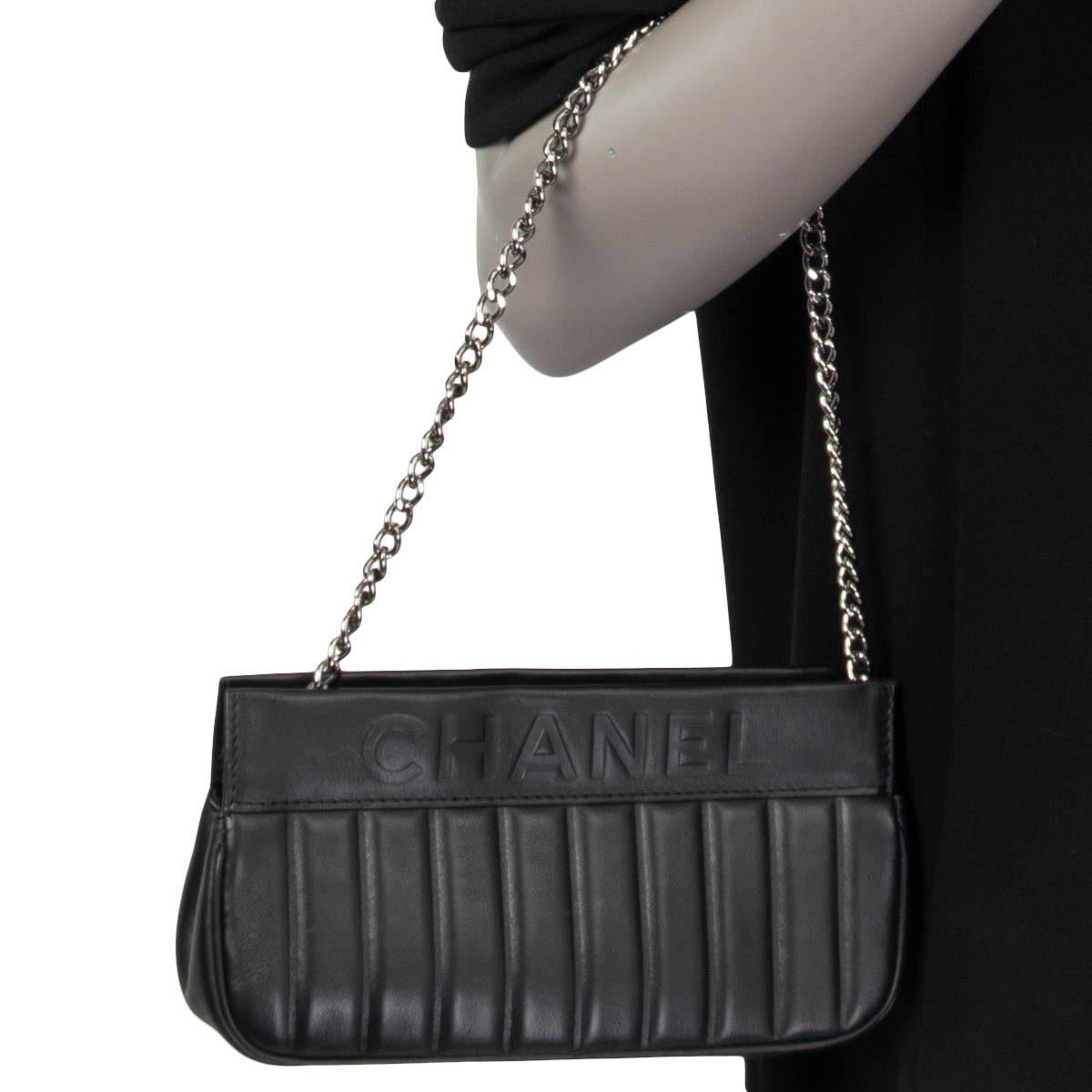 CHANEL black leather LAX SMALL VERTICAL QUILTE Clutch Shoulder Bag For Sale 4
