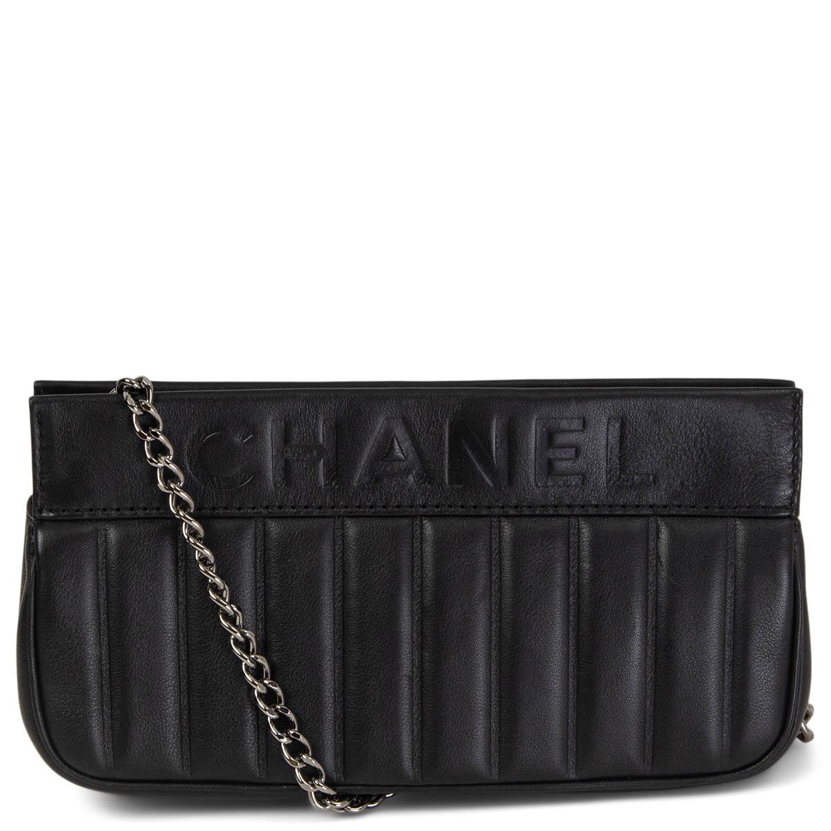 CHANEL black leather LAX SMALL VERTICAL QUILTE Clutch Shoulder Bag For Sale