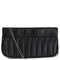CHANEL black leather LAX SMALL VERTICAL QUILTE Clutch Shoulder Bag