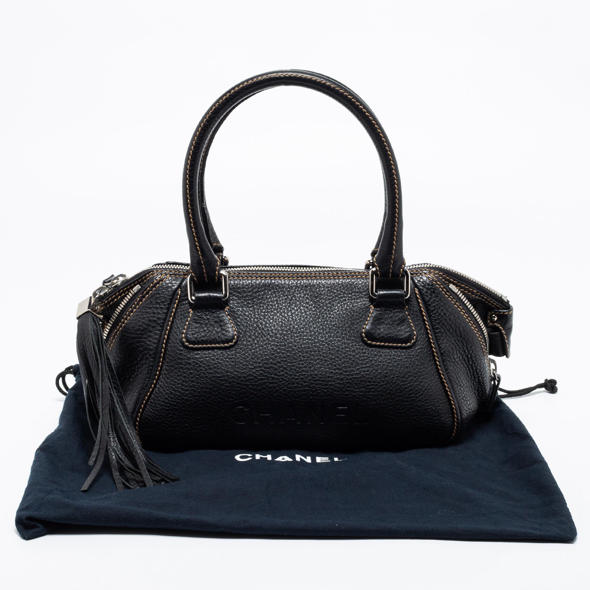 Chanel Black Leather LAX Tassel Bowler Bag 9