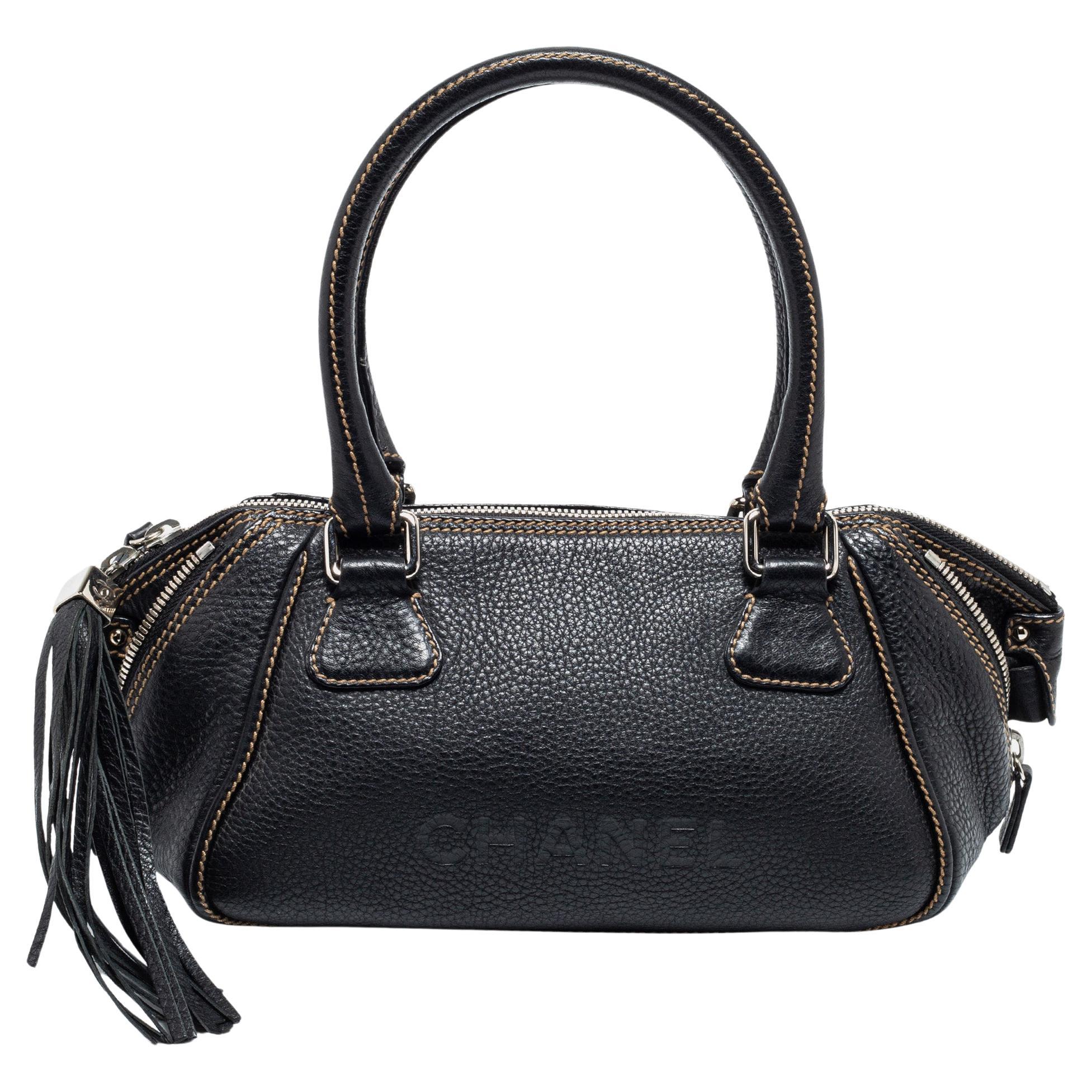 Chanel Black Leather LAX Tassel Bowler Bag