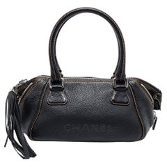 Chanel Black Leather LAX Tassel Bowler Bag