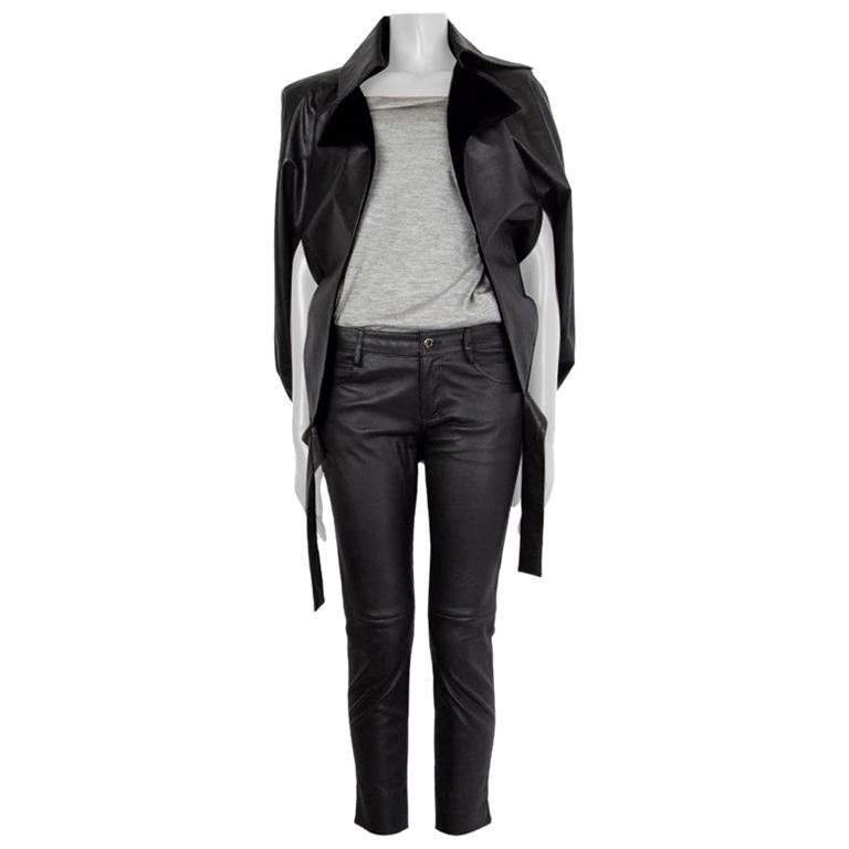 CHANEL black leather leather COSMOPOLITE Cape Jacket 36 XS For Sale