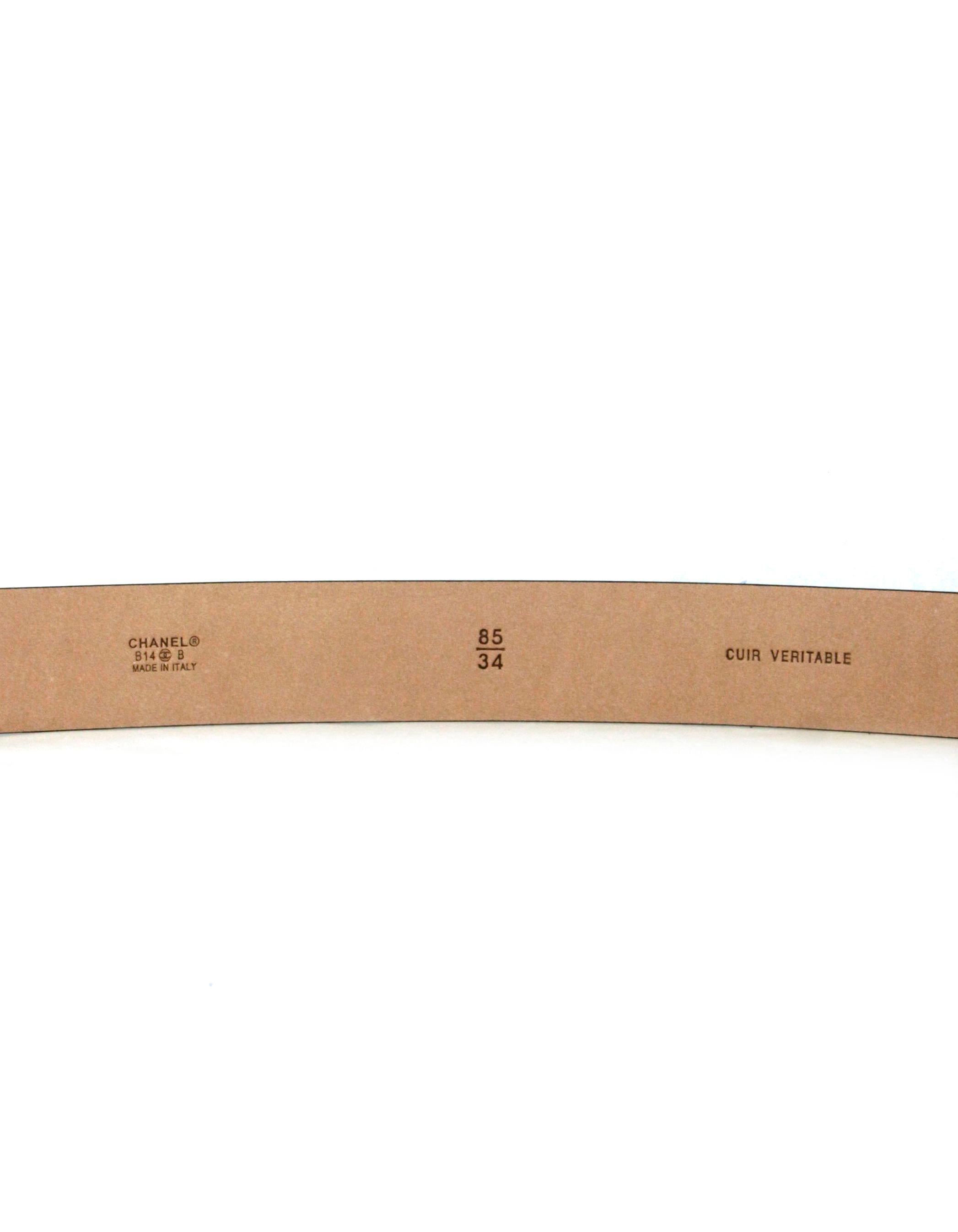 Chanel Black Leather Leather Pearl CC Logo Belt sz 85cm / 34