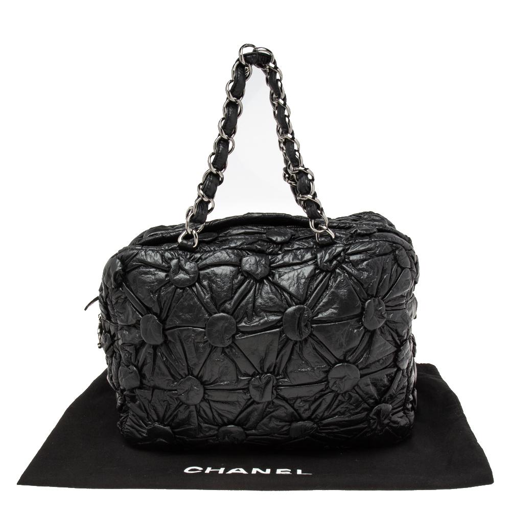 Chanel Black Leather Lemarie Bowler Bag 9