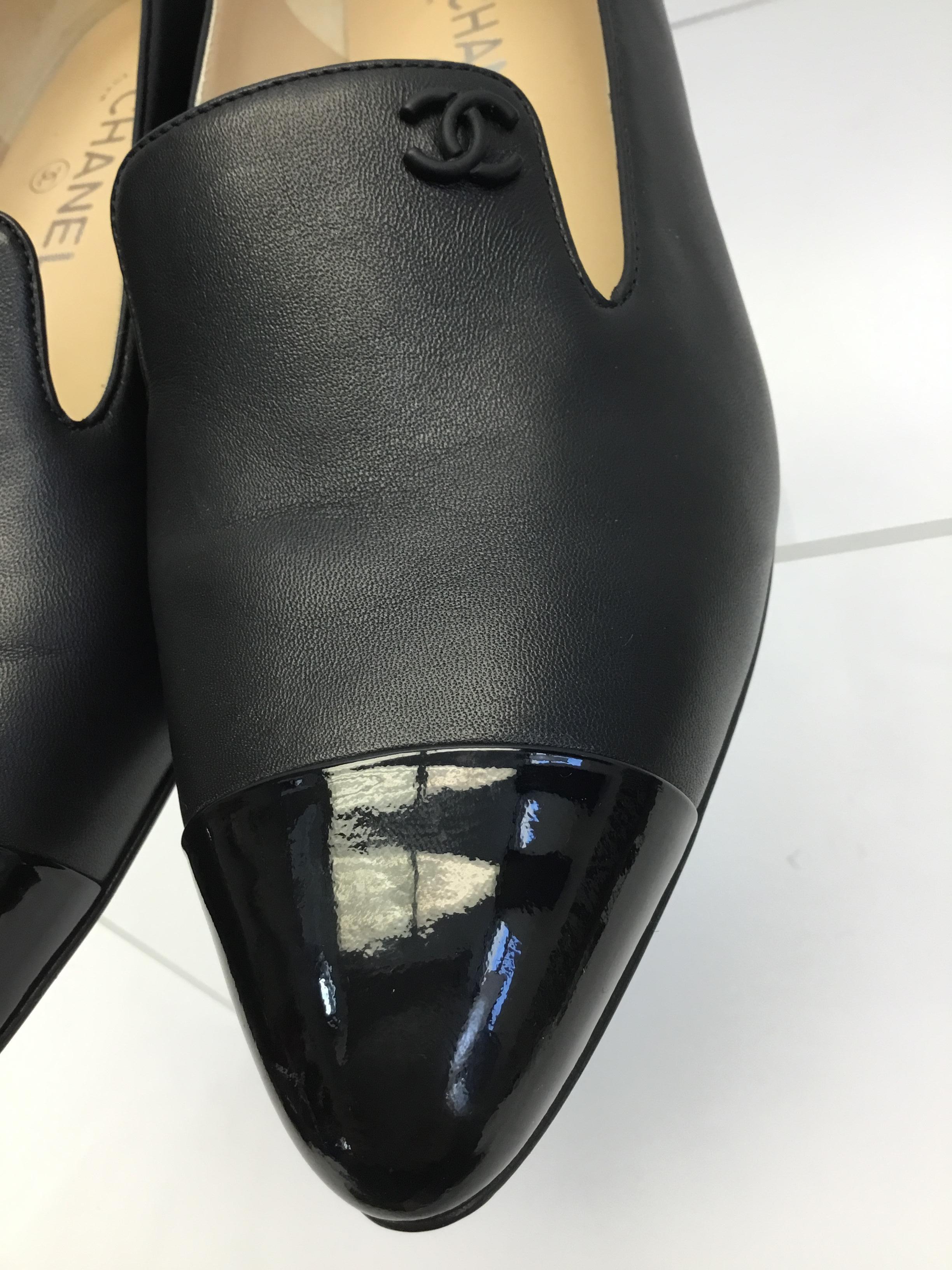 Chanel Black Leather Loafers NIB For Sale 2