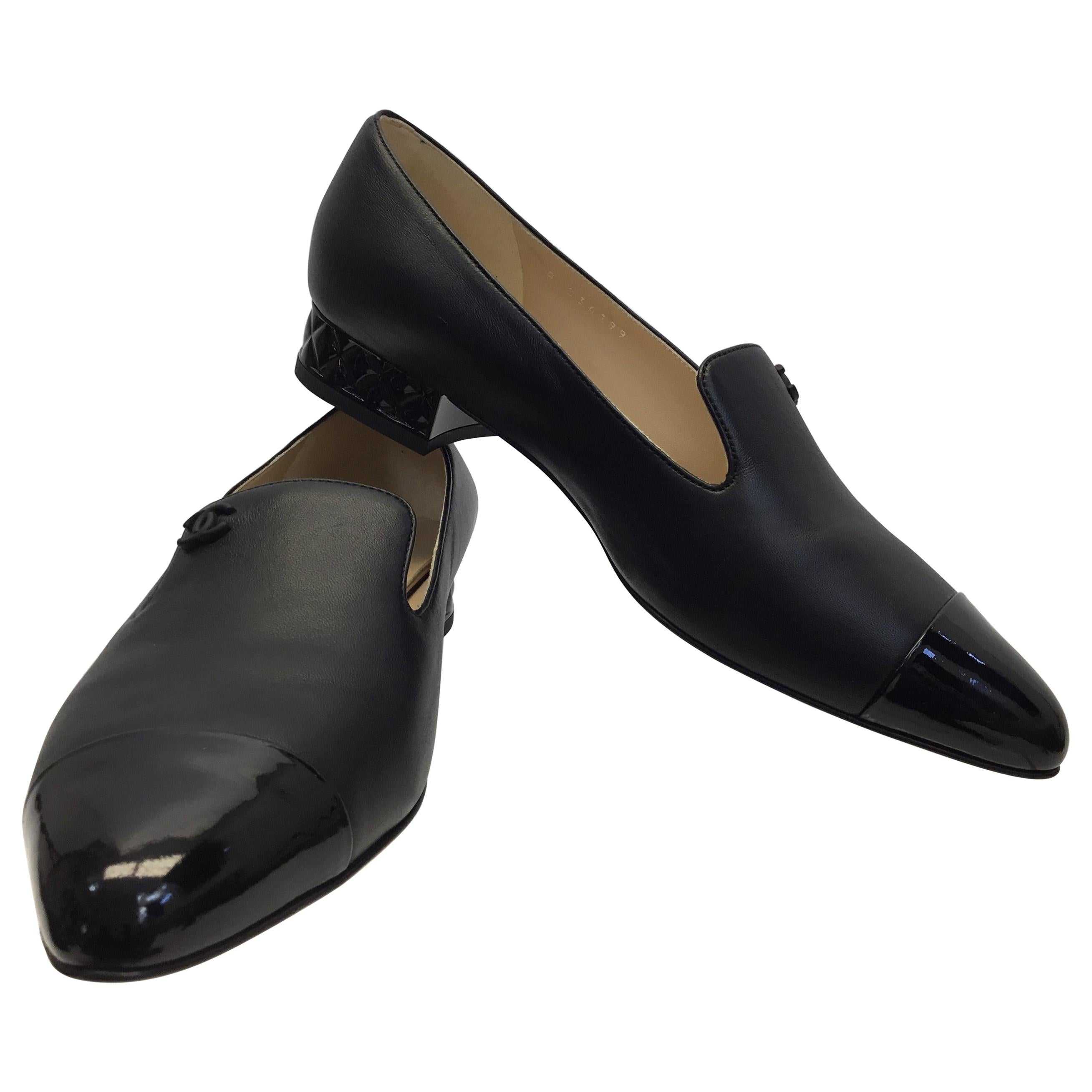 Chanel Black Leather Loafers NIB For Sale