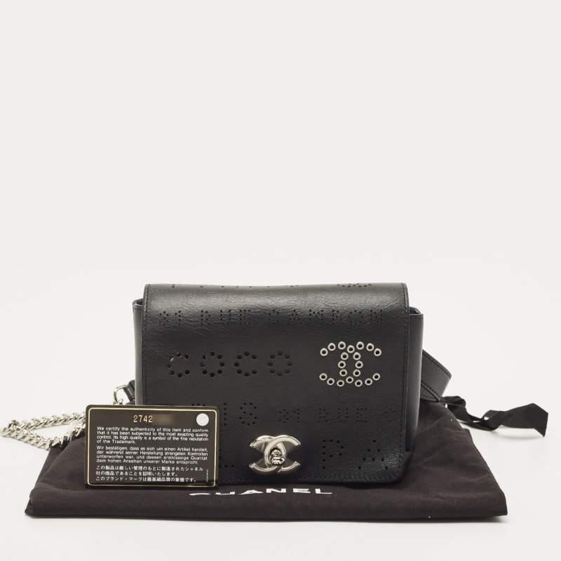 Chanel Black Leather Logo Eyelets Belt Bag 7