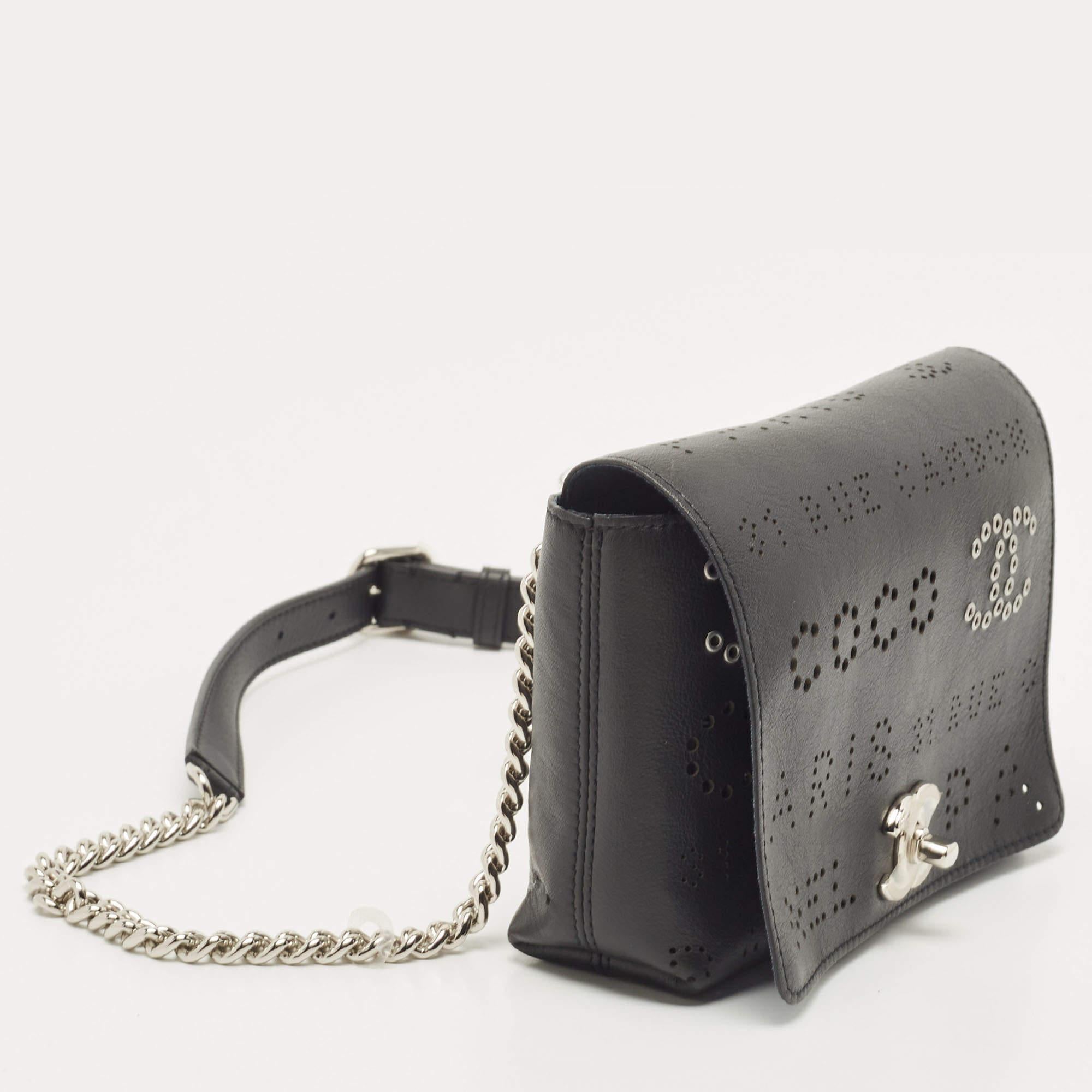 Women's Chanel Black Leather Logo Eyelets Belt Bag
