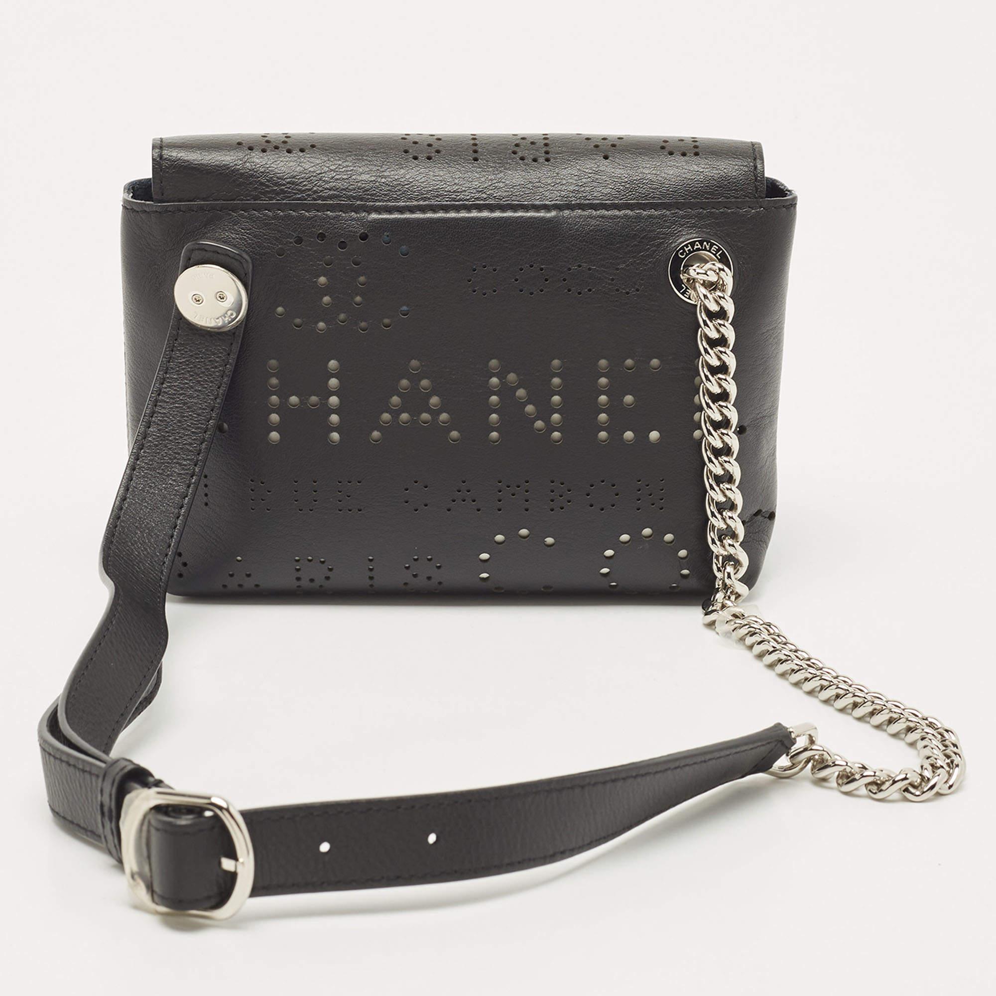Chanel Black Leather Logo Eyelets Belt Bag 1