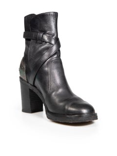 Chanel Black Leather Logo Moto Ankle Boots Size IT 37