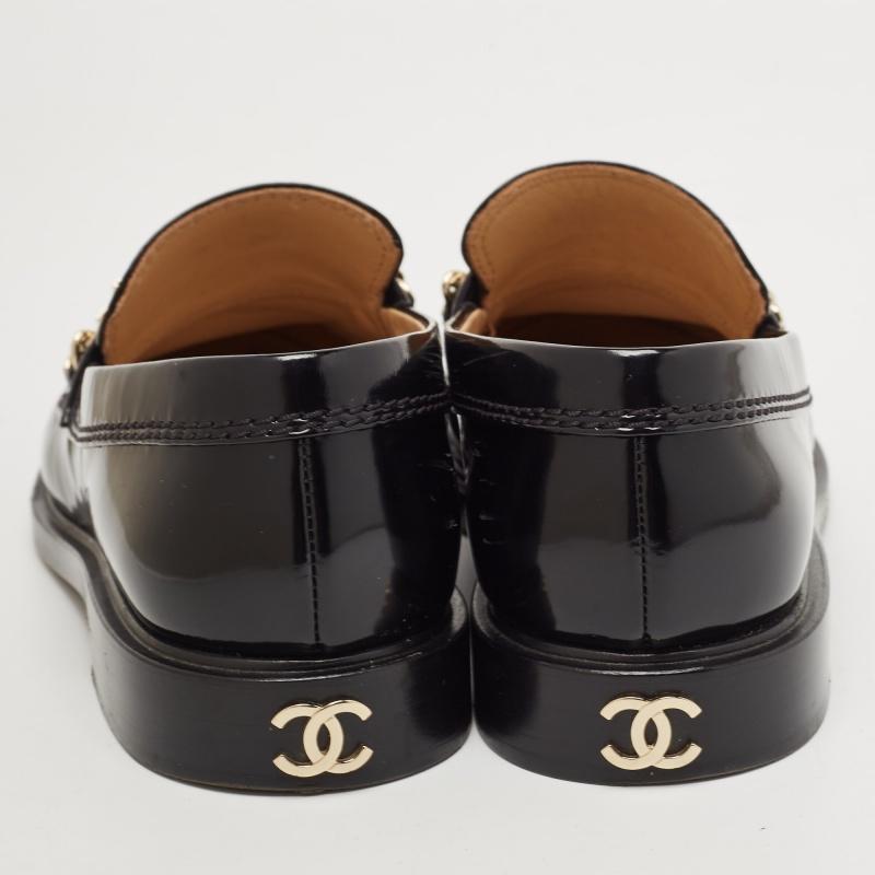 Women's Chanel Black Leather Logo Slip On Loafers Size 36