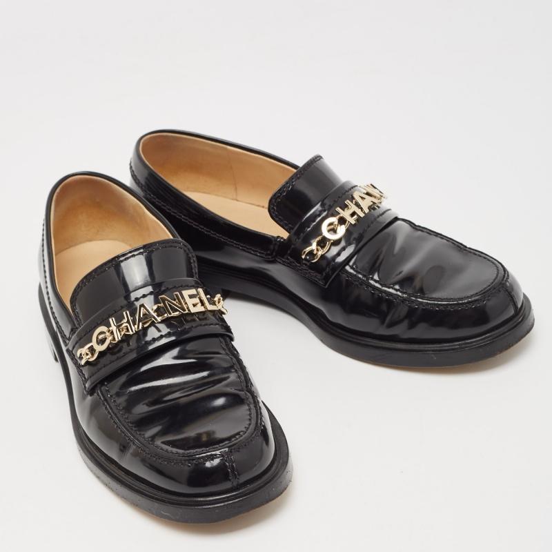 Chanel Black Leather Logo Slip On Loafers Size 36 3