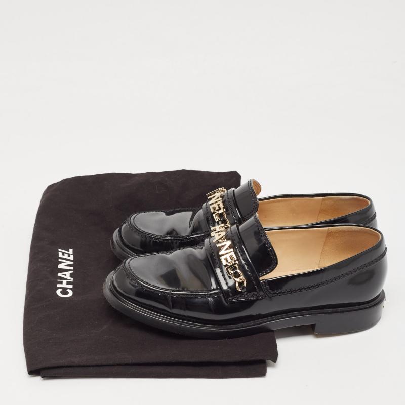 Chanel Black Leather Logo Slip On Loafers Size 36 5